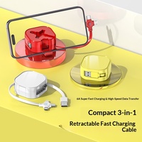 Cable de Datos Retráctil 3 en 1 USB/iOS/Tipo-C de ABS con Funciones de Carga, Transferencia de Datos y Soporte de Almacenamiento para Teléfonos Móviles
