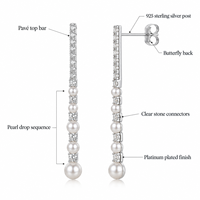 KAVNAR Boucles d'oreilles perle zircon linéaires laiton plaqué or blanc élégantes mariage