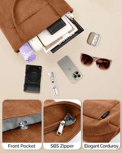 Corduroy Tote Bag Large Casual Shoulder Handbag for Women College Work Everyday - Product Image 2