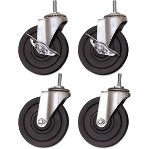 Ruedas Alera de Diseño Moderno de 4 Pulgadas, Color Negro/Plateado, Tipo Anillo de Agarre, Tipo K, Juego de 4 (2 con Bloqueo) para Estanterías Metálicas de Exterior y Escritorios - Product Image 1