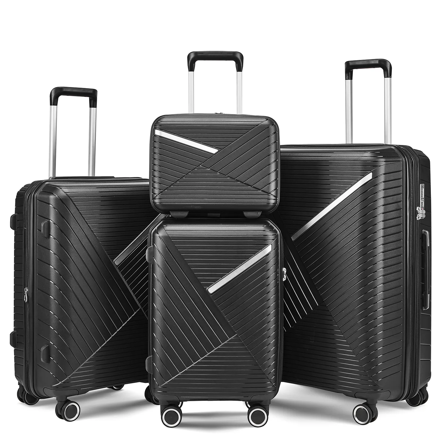 Seyahat ABS sert kabuk valiz çok fonksiyonlu bagaj setleri 3 parça 4 tekerlekler, seyahat tarzı bavul 3 parça sert bagaj seti