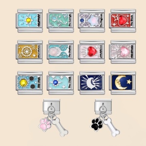 Pulsera de dijes italianos de moda con eslabones de 9mm de acero inoxidable esmaltado, con motivos de cartas del tarot, estrellas, luna y sol, para la creación de joyas DIY para mujer - Product Image 1