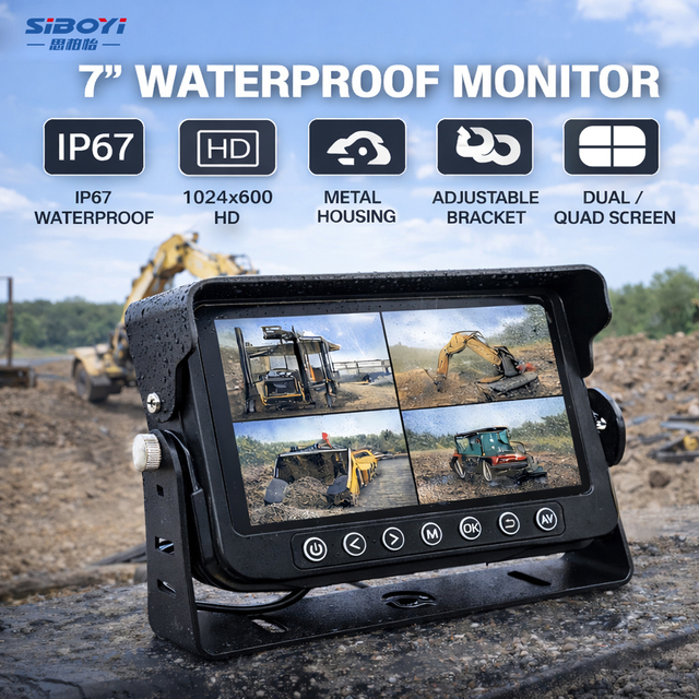 SIBOYI T721 7 Inch HD IP67 Waterproof Vehicle Monitor 1024x600 Quad Split Screen AHD CVBS Camera Display 2 4 Channel 256G TF