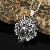 Bijoux Gothiques Punk Viking Homme Cadeau Étanche Acier Inoxydable Vintage Nordique Mythologie Odin Tête de Loup Collier Pendentif
