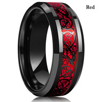 Bague Dragon celtique de mariage en tungstène bleu noir incrusté bague en Zircon violet pour hommes bague en Fiber de carbone en acier inoxydable