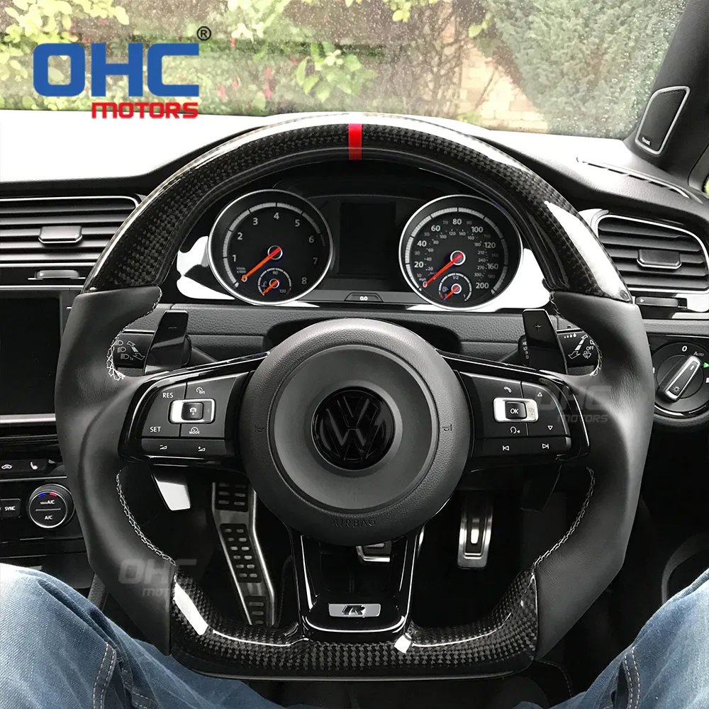 OHC มอเตอร์คาร์บอนไฟเบอร์รถพวงมาลัยสำหรับโฟล์คสวาเก้น VW กอล์ฟ7 R Golf7 Mk7 Gti 7r พวงมาลัยคาร์บอนไฟเบอร์