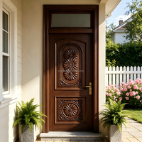 Porte d'entrée en bois massif sculptée à la main de qualité supérieure avec vitre en transom pour porte d'entrée