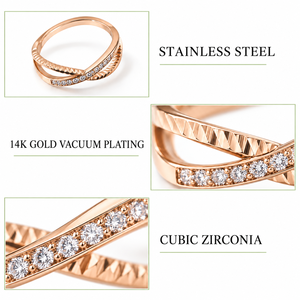 <b>Stainless</b> <b>Steel</b> Cubic Zirconia Crossover <b>Ring</b> in Gold Rose Gold and Silver Colors - Product Image 2