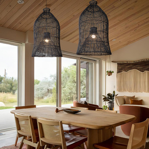 Lampe suspendue en rotin ronde E27, Source de lumière Led pour hôtel, Villa, hall, éclairage décoratif de Style Zen - Product Image 3