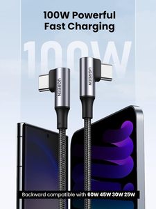 Câble USB Type C vers Type C <span class=keywords><strong>UGREEN</strong></span> 90 degrés PD 100W, chargeur rapide à angle droit, câbles de données pour <span class=keywords><strong>Apple</strong></span> Macbook Samsung Huawei - Product Image 2