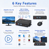 Conmutador KVM HDMI de 2 Puertos, USB 3.0, 4K UHD, para Compartir Monitor, Teclado y Ratón, Compatible con Windows, Mac y Linux