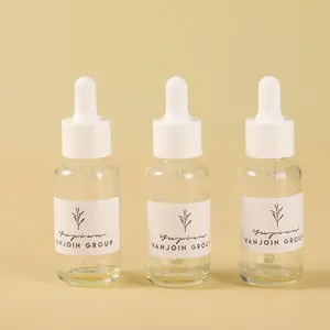 Produsen kemasan kaca cina 1oz silinder bulat 30ml botol tetes putih kaca minyak esensial kosong transparan