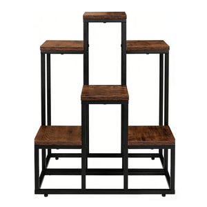 6단 목재 철제 화분 스탠드, 거실 및 발코니용 높이 조절 다리가 있는 플로어 스탠딩 꽃꽂이 진열대 - Product Image 5