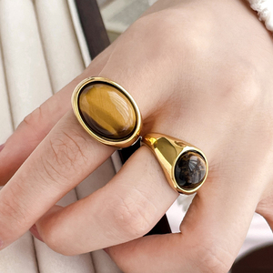 Bague ovale en acier inoxydable avec pierres précieuses Lapis Lazuli Agate Oeil de tigre Bijoux en <span class=keywords><strong>pierre</strong></span> naturelle Bijoux pour femme Bague en pierres naturelles - Product Image 2
