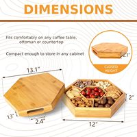 Bamboe serveerplateau set met aangepaste privélabel verpakking, verdeeld houten hapjesplateau voor gedroogd fruit, noten, kaas en charcuterie