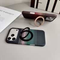 Étui de téléphone magnétique pliable avec anneau support OEM d'usine pour iPhone 17 16 15 Pro Max, coque de luxe antichoc mate à motif tissé écossais