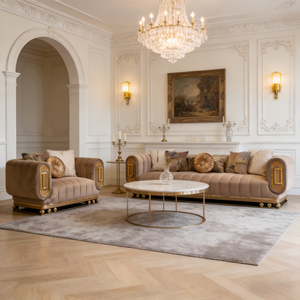 Juego de Sofás Tapizados en Terciopelo Italiano de Lujo, Diseño Moderno para Sala de Estar, Apartamento, Hotel, Villa, con Relleno de Esponja Cómodo - Product Image 3