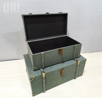 2er-Set Luxuriöse Vintage-Koffer Grüne Holz-Aufbewahrungsboxen im Antik-Stil mit Bronze-Accessoires
