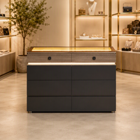 Commode à bijoux moderne en contreplaqué multicouche avec dessus en verre trempé, éclairage LED, 6 tiroirs, écologique et durable