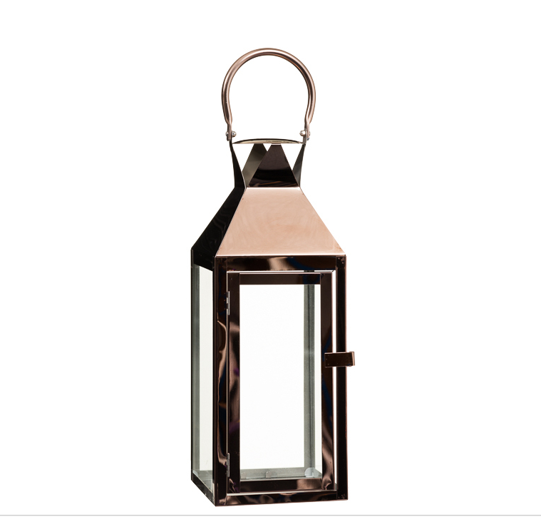 Indoor Contemporary Copper Lamps Lantern Square Glass Candle Holder