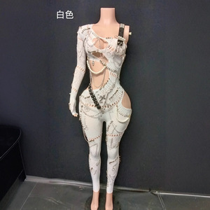 Ocstrade Stage Performance Wear Mujer Cadena ajustada <span class=keywords><strong>Mono</strong></span> negro Mujer Manga larga Sexy Hellow Night Party Monos para mujer - Product Image 3