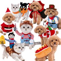 Costume d'Halloween pour chien et chat, tenue de cosplay amusante avec couteau-dague, salopette en jean à manches rayées et capuche pour petits chiens, fête d'automne