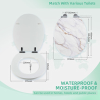 Siège de toilette en bois moulé HDF de 18 pouces, design marbre blanc, avec charnière en alliage de zinc durable, choix économique