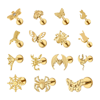 Bijoux de piercing corporel tendance en titane G23 plaqué or, série animale pour enfants, pour lèvre, labret, anneau, oreille, nez