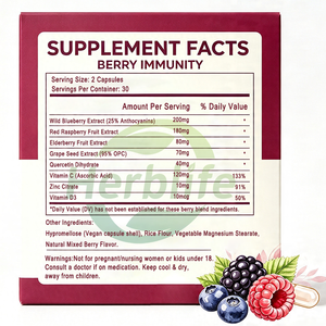 Cápsulas de Defensa Inmunológica con Fórmula Personalizada OEM ODM, Suplemento Antioxidante de Arándanos Silvestres, Saúco y Quercetina, 60 Cápsulas - Product Image 2