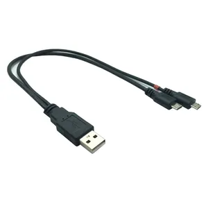 USB 2.0 A to Dual Micro B Power Enhancer Cable Micro USB Splitter Cable Y Charger Lead 1 Male to 2 Male 0.3m V8 Cable
