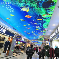 LeArt UV Ocean Printing Sun Flower Pattern Blue Sky White Cloud Pattern Area Design Stretch Ceiling