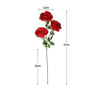 Rosa artificial Dongchen Crafts de un solo tallo con 3 cabezas y borde rizado para decoración del hogar y bodas - Product Image 5