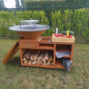Barbecue d'extérieur robuste en acier corten avec tiroir et base - Product Image 1