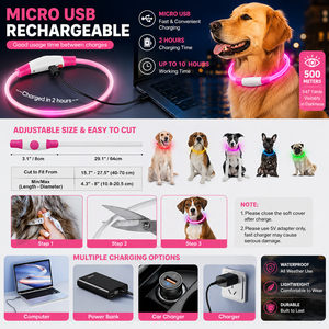 Leuchtendes LED-Hundehalsband in Hellorange-Pink, Smart, für Große Hersteller, Benutzerdefiniertes Haustierhalsband, Reflektierend, aus Silikon, Wasserdicht, Uni-Muster - Product Image 5