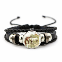 Bracelet en cuir tressé multi-couches à perles, thème cheval vintage, idéal pour un cadeau