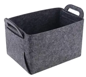 高级毛毡储物篮浅灰色坚固毛毡可折叠储物篮，用于房间储物