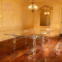 Table d'événement rectangulaire transparente de luxe moderne, tables de mariage en résine acrylique transparente pour événements