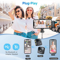 Microphone Lavalier sans fil 2 en 1 pour iPhone/Android | 3 modes, portée de 100m, micro à pince antibruit DSP avec étui de charge