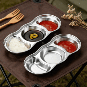 Bol à sauce en acier inoxydable FLEY SUS304, style coréen, design à 1-4 compartiments, bol à trempette doré pour barbecue et fondue - Product Image 1