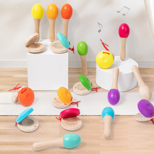 Maracas en bois en gros pour tout-petits, instrument de musique, instrument de percussion Orff, jouets éducatifs musicaux précoces - Product Image 2