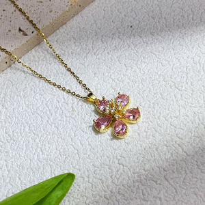 Collar con Colgante de Disco Floral y Cadena de Eslabones de Rodio Chapado en Oro y Cobre con Lazo Rosa Dulce para Regalo de Niña - <span class=keywords><strong>Mi</strong></span> <span class=keywords><strong>Hija</strong></span> - Product Image 5