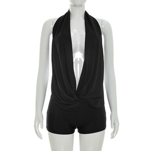 Womens Deep Plunge Halter Romper Draped Backless Bodycon <strong>Club</strong> Jumpsuit <strong>Sexy</strong> Night Out Boutique <strong>Outfit</strong> - Product Image 5