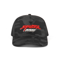 Recién llegado, sombrero de 5 paneles, logotipo bordado en 3D, gorra de camionero negra, Cierre trasero a presión ajustable, gorra de malla de alta calidad