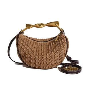 Sacs à main d'été en paille avec poignée supérieure en métal Pochettes Sacs à bandoulière pour femmes 2 sangles Sacs à bandoulière en chaîne - Product Image 5