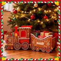 Train de Noël de 22,45 pouces pour cadeaux, boîte de rangement amusante avec motif de pain d'épices, idéal pour les cadeaux du Père Noël et la décoration intérieure