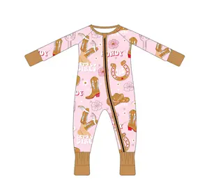 粉色牛仔系列95% 竹5% 氨纶婴儿新生儿连体衣