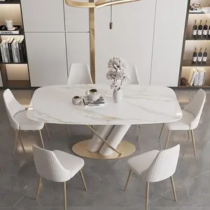 Light luxury bright sintered stone dining table modern minimalist living room home rectangular marble dining table