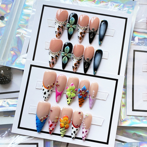 Lujo puro hecho a mano Press Ons Nails 3D tallado flor exquisita decoración acrílico reutilizable <span class=keywords><strong>uñas</strong></span> artificiales <span class=keywords><strong>con</strong></span> pegamento - Product Image 1