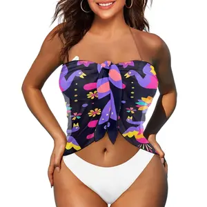 Product Manufacturer Smock Female Personalized POD Custom Logo Hawaiian Lavalava Mexico Flowers Print Bikini Covers Up Beachwear