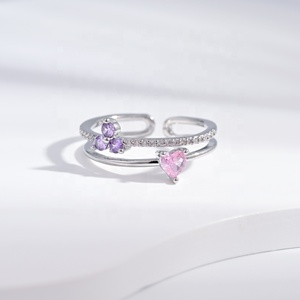 Anillos abiertos de plata de ley 925 al por mayor, de doble capa, ajustables, con piedra de color, chapados en oro de 18k, para verano, para chicas, de promesa o boda. - Product Image 1